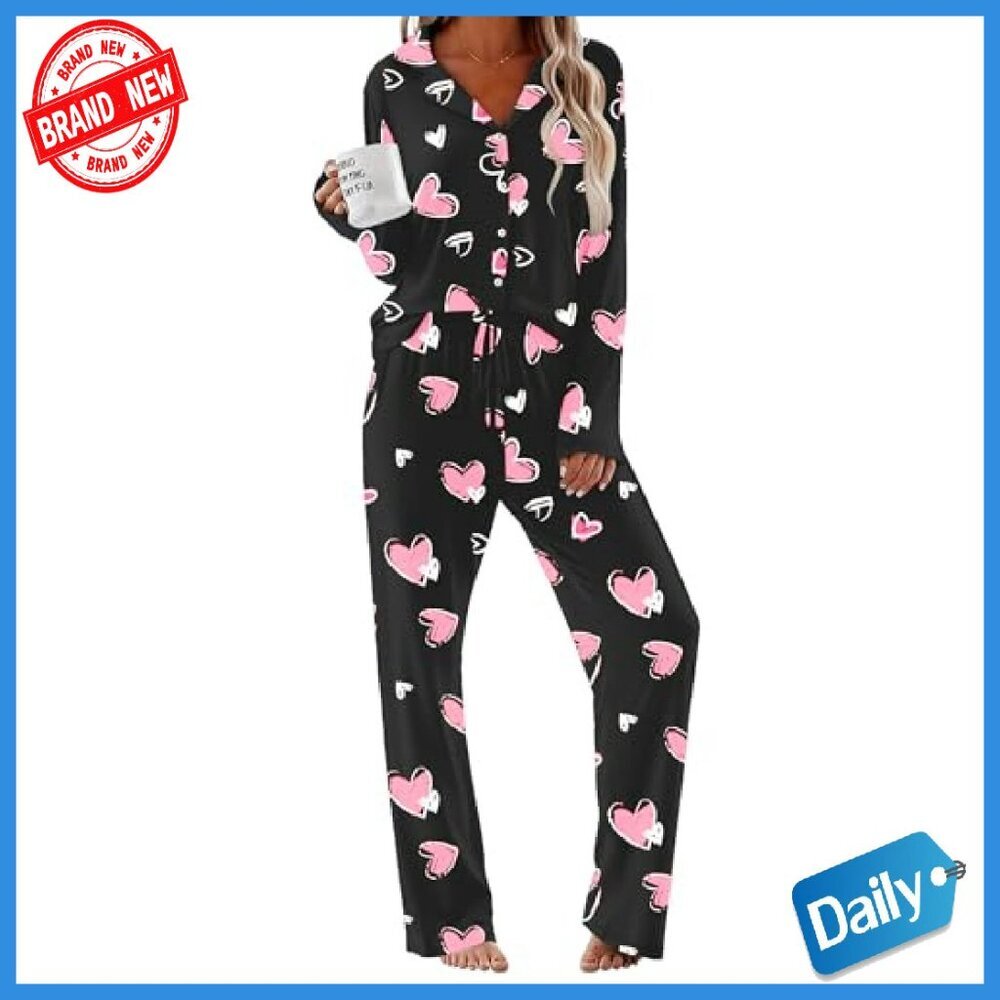 Soft Long Sleeve Pajama Set with Pockets, Button Down Top & Drawstring Pants - Picture 2 of 8